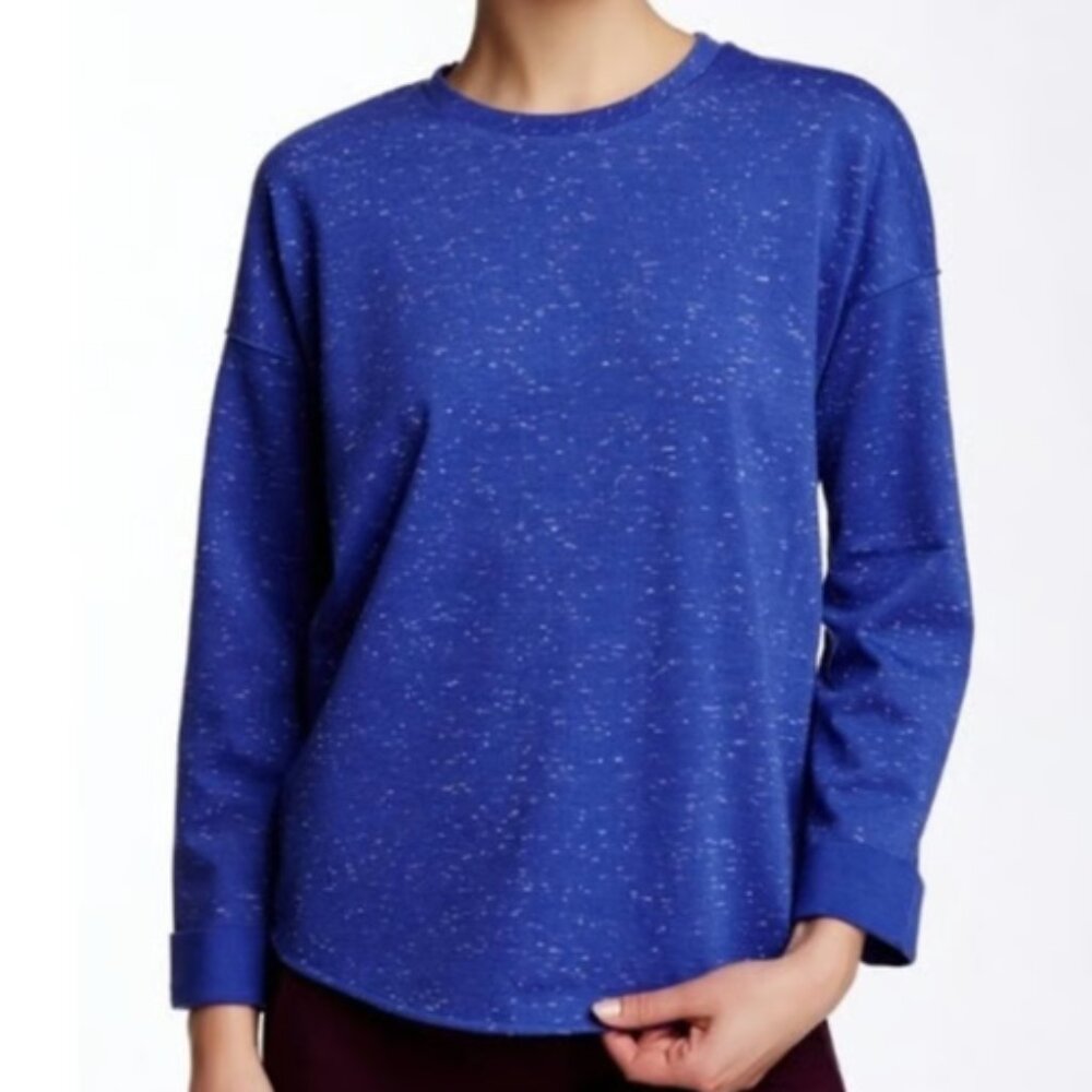 Vince Pullover Knit Sweatshirt w/ Zip Back, Speckled Blue - Womens XS